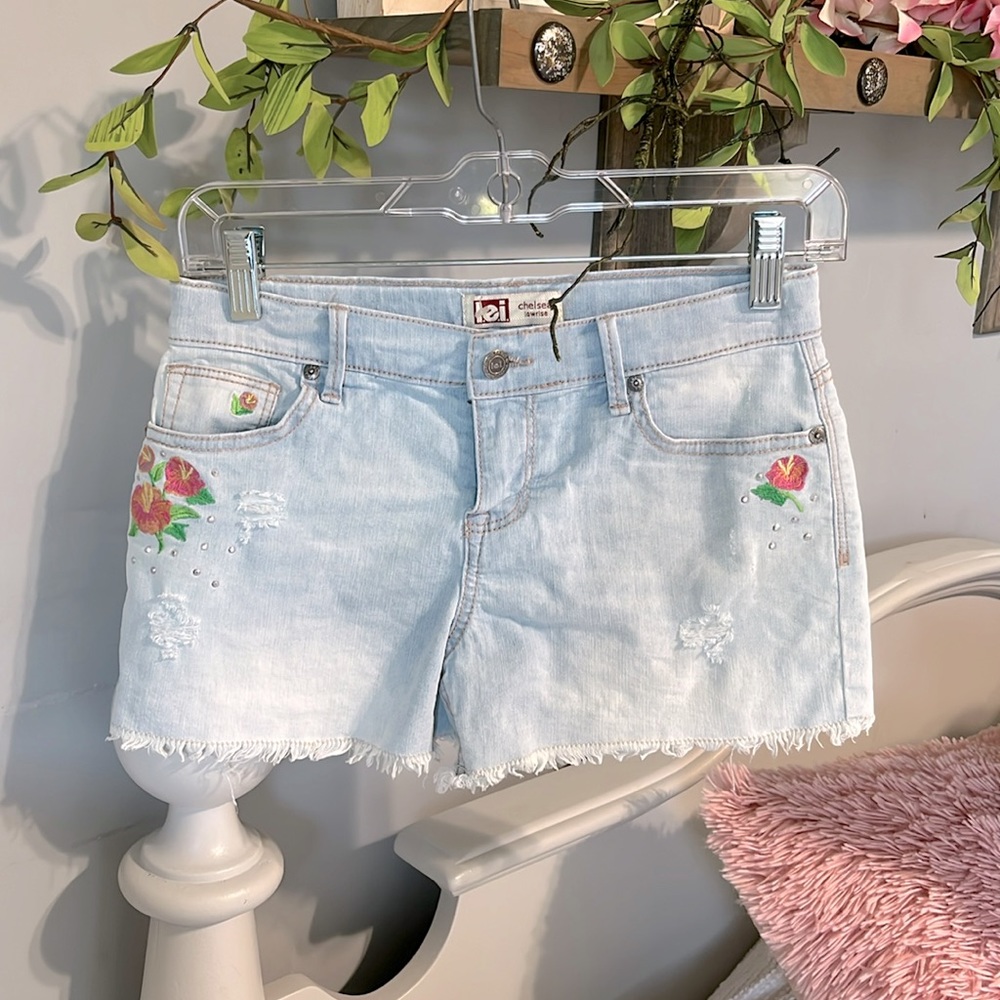 Lei Chelsea Low Rise Denim Shorts Adjustable Waist Girls 12